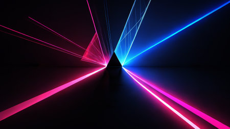 Colorful laser light glow in the dark room. 3D Illustration.の写真素材