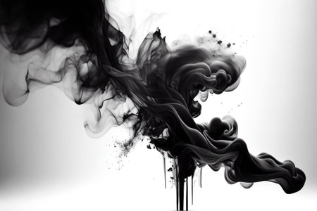 Black smoke isolated on white background. Ai generated.の素材
