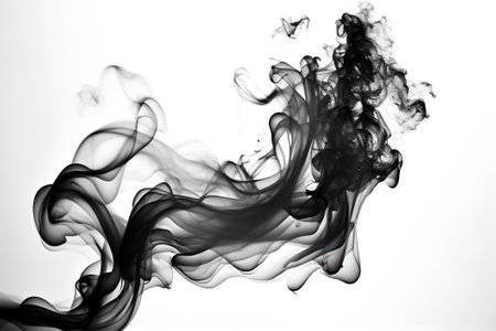 Black smoke isolated on white background. Ai generated.の素材