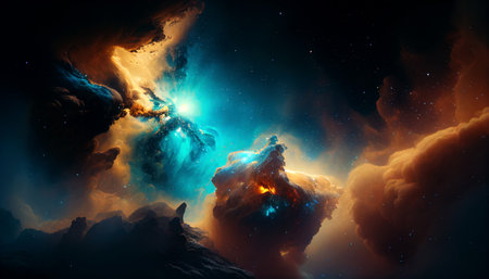 Space and glowing nebula background.  Ai generated.の写真素材