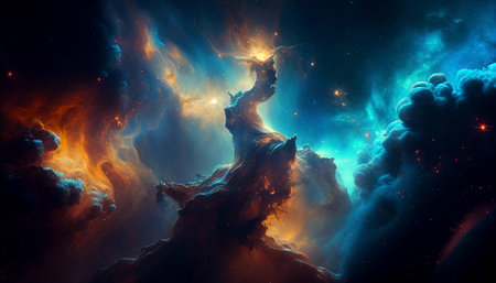 Space and glowing nebula background.  Ai generated.