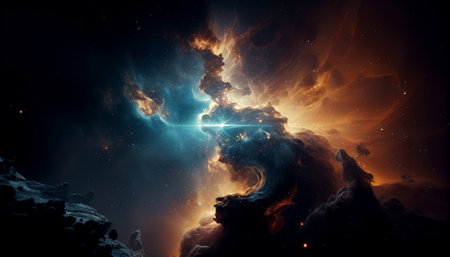 Space and glowing nebula background.  Ai generated.の写真素材