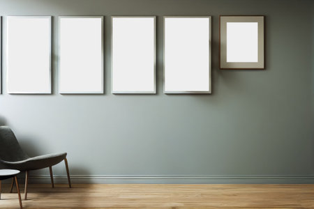 Blank poster frame mock up in living room interior  background. Ai generated.の素材