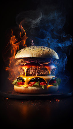 Hot and Fresh tasty delicious grilled hamburger. Ai generated.の素材