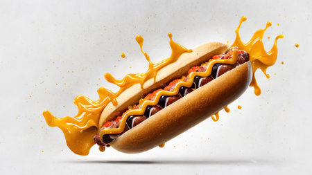 Hot and Fresh tasty delicious hotdog. Ai generated.の素材
