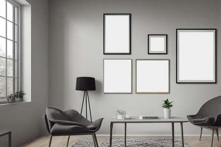 Blank poster frame mock up in living room interior  background. Ai generated.の素材