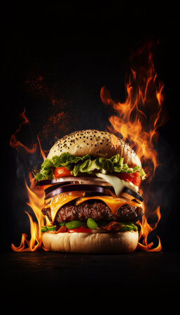 Hot and Fresh tasty delicious grilled hamburger. Ai generated.の素材