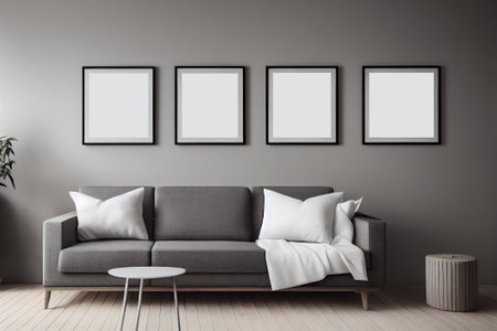 Blank poster frame mock up in living room interior  background. Ai generated.の素材