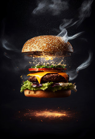 Hot and Fresh tasty delicious grilled hamburger. Ai generated.の素材