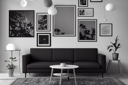 Blank poster frame mock up in living room interior  background. Ai generated.の素材