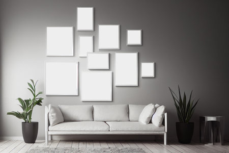 Blank poster frame mock up in living room interior  background. Ai generated.の素材