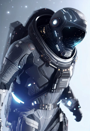 Space suits isolated on space background.  Ai generated.の素材