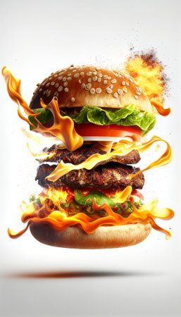 Hot and Fresh tasty delicious grilled hamburger. Ai generated.の素材