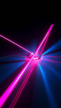 Colorful laser light glow in the dark room. Ai generated.の素材