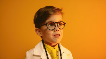 Cute child in doctor coat. Future career concept. ai generated.の素材