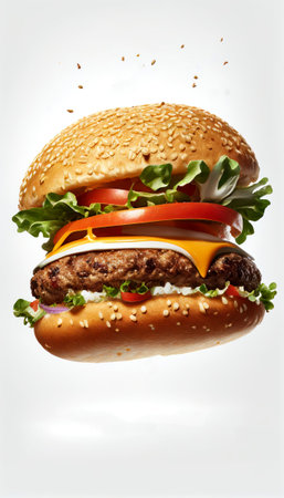 Hot and Fresh tasty delicious grilled hamburger. Ai generated.の素材