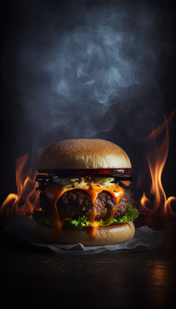 Hot and Fresh tasty delicious grilled hamburger. Ai generated.の素材