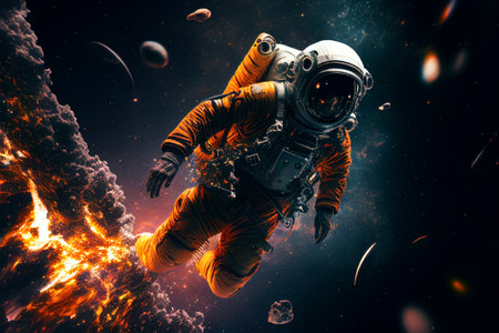 Space suits isolated on space background.  Ai generated.の素材