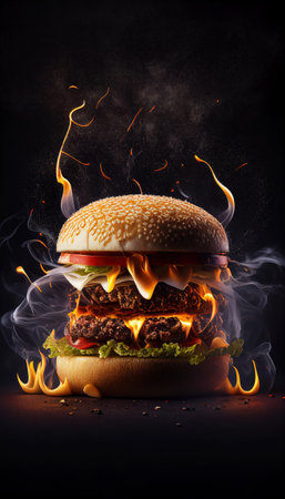 Hot and Fresh tasty delicious grilled hamburger. Ai generated.の素材