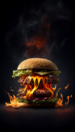 Hot and Fresh tasty delicious grilled hamburger. Ai generated.の素材