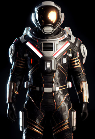 Space suits isolated on dark background.  Ai generated.の素材