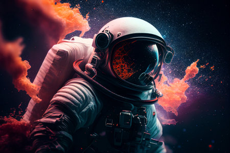Space suits isolated on space background.  Ai generated.の素材