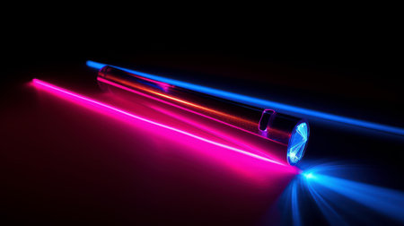 Colorful laser light glow in the dark room. Ai generated.の素材
