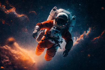 Space suits isolated on space background.  Ai generated.の素材