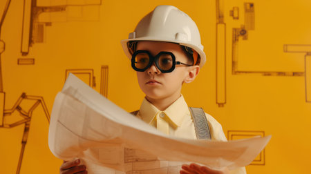 Cute engineer architect kid. Future career concept. ai generated.の素材