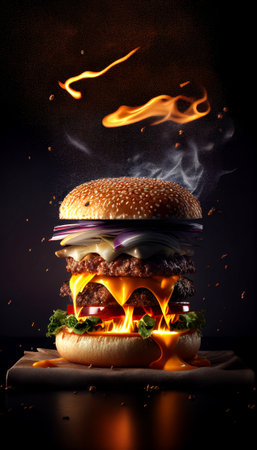 Hot and Fresh tasty delicious grilled hamburger. Ai generated.の素材