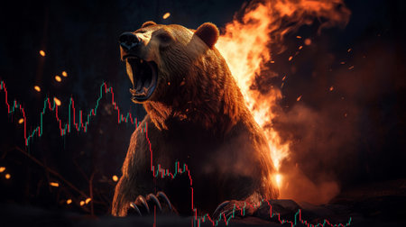 Bear on fire. Business bear market concept. ai generated.の素材