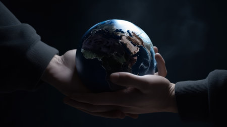 Hand holding the Earth planet. Earth day concept . Ai generated.の素材