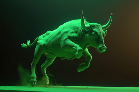 Bull running on fire. Business bull market concept. Ai generatedの素材