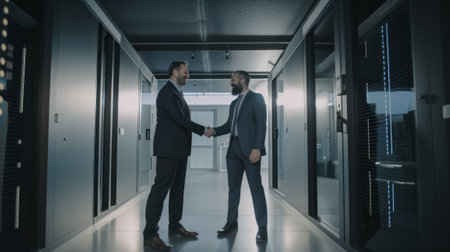 Two businessmen shaking hands after a successful meeting. Ai generated.の素材
