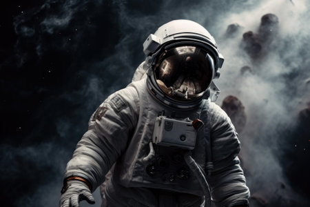 Space suits isolated on space background.  Ai generated.の素材