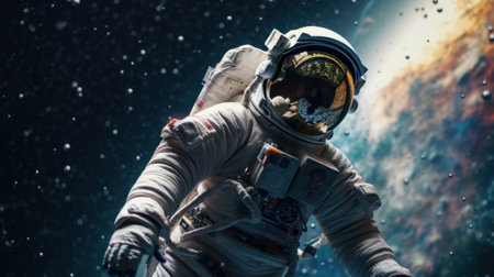 Space suits isolated on space background.  Ai generated.の素材