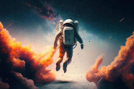 Space suits isolated on space background.  Ai generated.の素材
