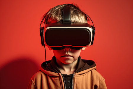 Child wearing VR glasses and wandering in the imagination. Ai generated.の素材