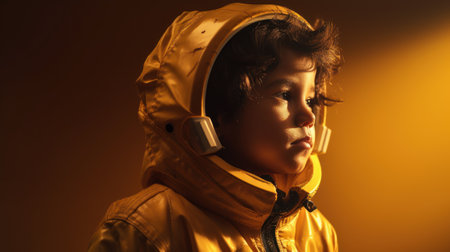 Little kid wearing spacesuit. Cosmonaut concept. Ai generated.の素材