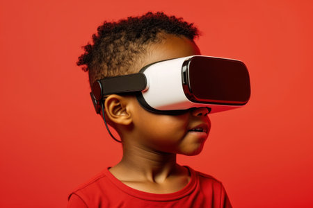 Child wearing VR glasses and wandering in the imagination. Ai generated.の素材