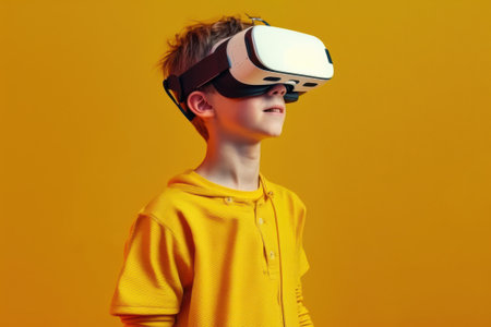 Child wearing VR glasses and wandering in the imagination. Ai generated.の素材