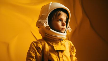 Little kid wearing spacesuit. Cosmonaut concept. Ai generated.の素材
