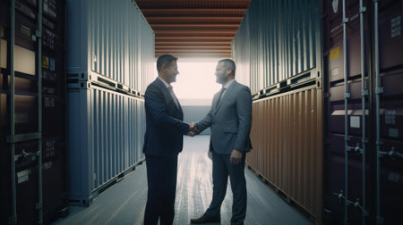 Two businessmen shaking hands after a successful meeting. Ai generated.の素材