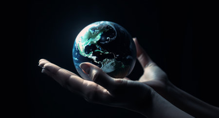 Hand holding the Earth planet. Earth day concept . Ai generated.の素材