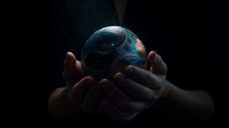 Hand holding the Earth planet. Earth day concept . Ai generated.の素材