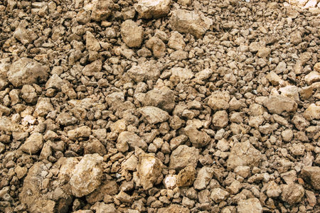 Brown ground soil surface. Texture pattern background.の写真素材