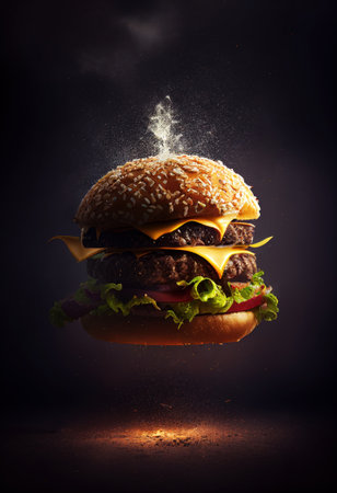 Hot and Fresh tasty delicious grilled hamburger. Ai generated.の素材