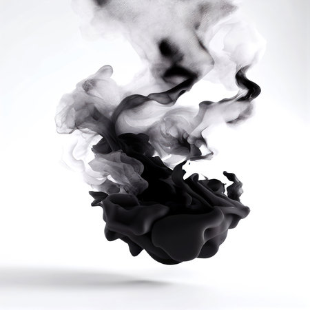 Black smoke isolated on white background. Ai generated.の素材