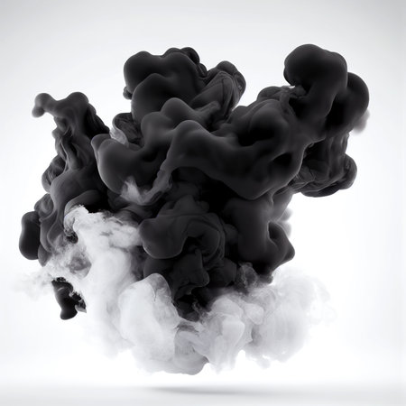 Black smoke isolated on white background. Ai generated.の素材