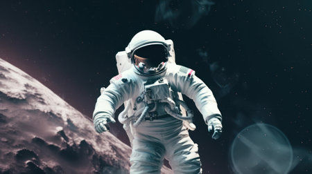 Space suits isolated on space background.  Ai generated.の素材
